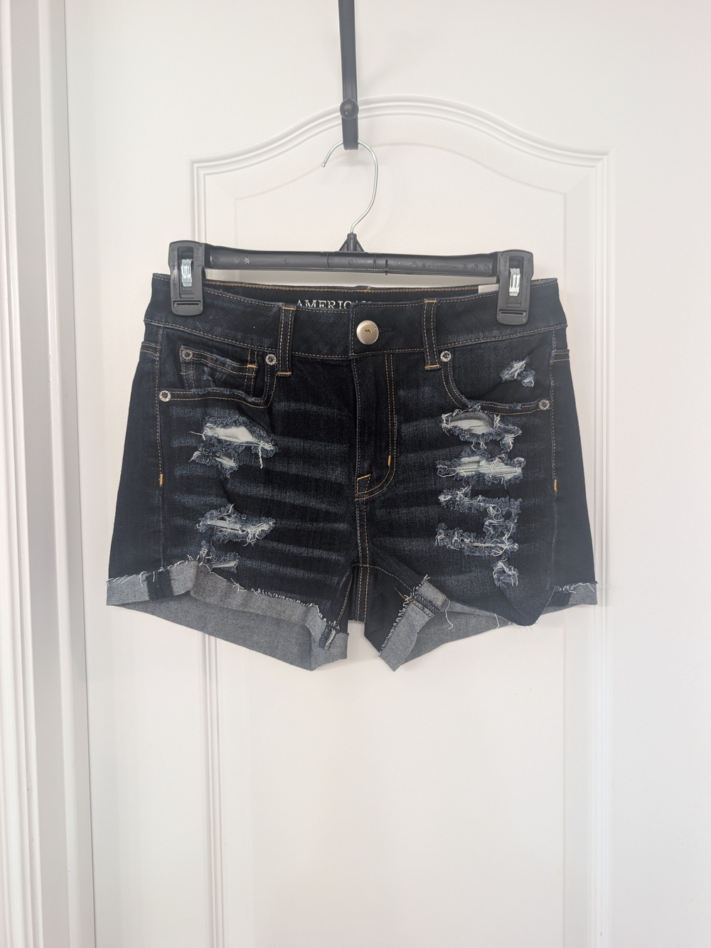Dark Wash Distressed Denim Shorts - American Eagle Outfitters